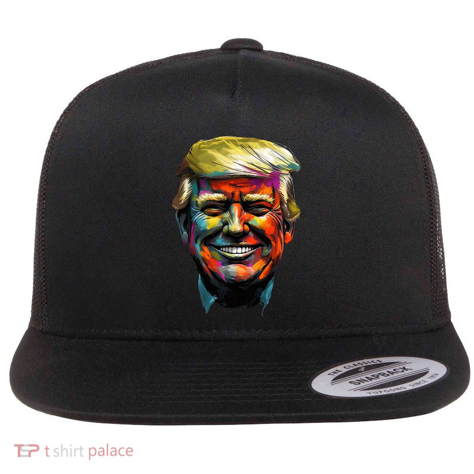 Donald Trump Oil Painting Style Donald J Trump Smiling Flat Bill Trucker Hat