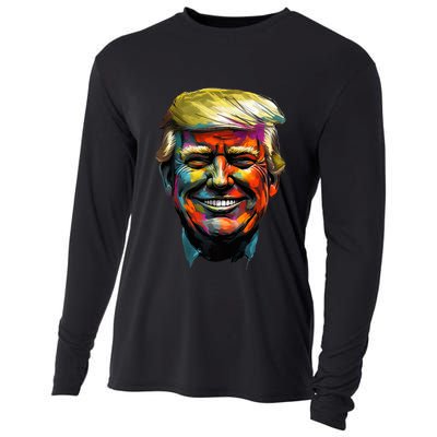 Donald Trump Oil Painting Style Donald J Trump Smiling Cooling Performance Long Sleeve Crew