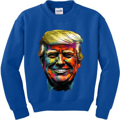 Donald Trump Oil Painting Style Donald J Trump Smiling Kids Sweatshirt