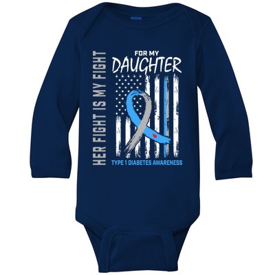 Daughter Type One Diabetes Awareness Usa Flag Back Graphic Gift Baby Long Sleeve Bodysuit