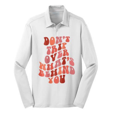 Don't Trip Over What's Behind You Retro Print On Back Silk Touch Performance Long Sleeve Polo