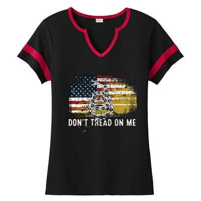 Dont Tread On Me USA Flag Rights Fight Ladies Halftime Notch Neck Tee