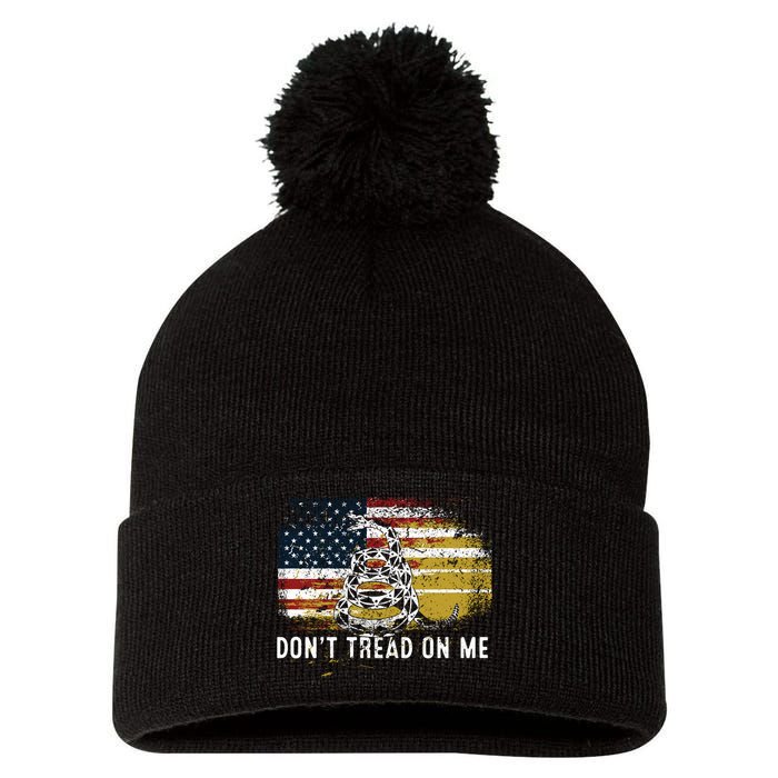 Dont Tread On Me USA Flag Rights Fight Pom Pom 12in Knit Beanie