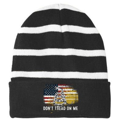 Dont Tread On Me USA Flag Rights Fight Striped Beanie with Solid Band