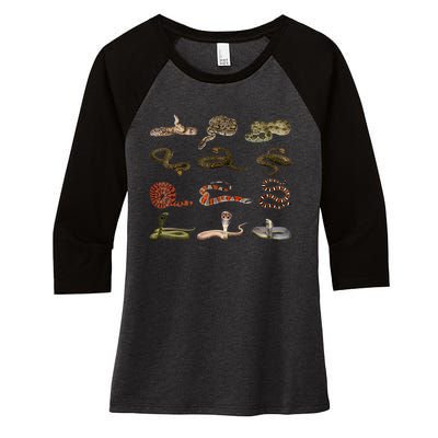 Different Types Of Snakes Boy Kids Girl Educational Serpent Women's Tri-Blend 3/4-Sleeve Raglan Shirt