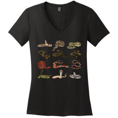 Different Types Of Snakes Boy Kids Girl Educational Serpent Women's V-Neck T-Shirt