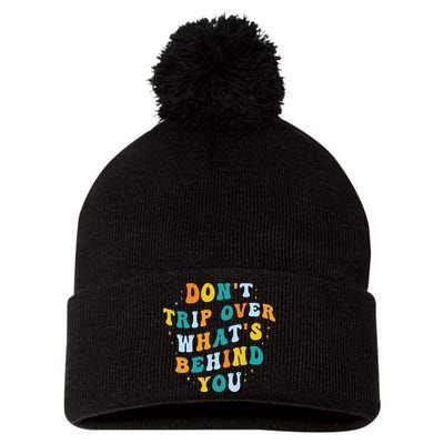 Don't Trip Over What's Behind You Psychedelic Trippy Retro Pom Pom 12in Knit Beanie