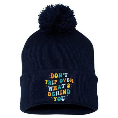 Don't Trip Over What's Behind You Psychedelic Trippy Retro Pom Pom 12in Knit Beanie