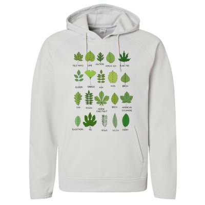 Different Types of Tree Leaves Common Leaves Nature Lovers Performance Fleece Hoodie