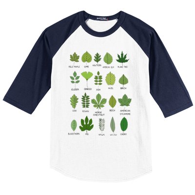 Different Types of Tree Leaves Common Leaves Nature Lovers Baseball Sleeve Shirt