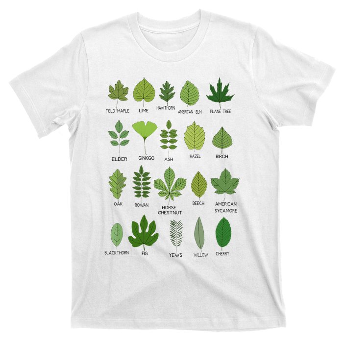 Different Types of Tree Leaves Common Leaves Nature Lovers T-Shirt