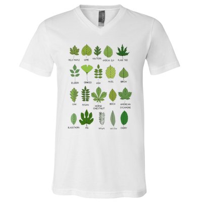 Different Types of Tree Leaves Common Leaves Nature Lovers V-Neck T-Shirt