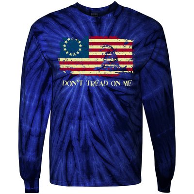 DONT TREAD ON ME Vintage USA American Flag Distressed Tie-Dye Long Sleeve Shirt