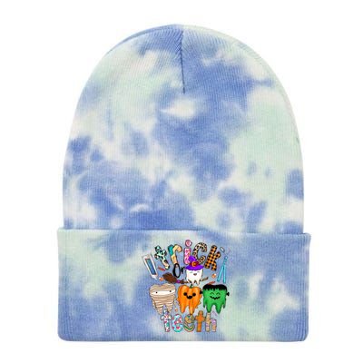 Dentist Trick Or Teeth Halloween Monster Dental Life Western Gift Tie Dye 12in Knit Beanie