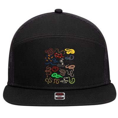 Different Types of Snakes Snake funny  7 Panel Mesh Trucker Snapback Hat