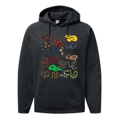 Different Types of Snakes Snake funny  Performance Fleece Hoodie