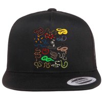 Different Types of Snakes Snake funny  Flat Bill Trucker Hat