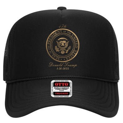 Donald Trump Official Gold Seal 47th President High Crown Mesh Back Trucker Hat