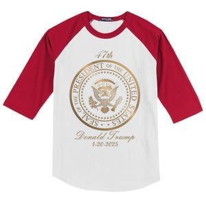 Donald Trump Official Gold Seal 47th President Kids Colorblock Raglan Jersey