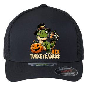 Dinosaur Thanksgiving Outfit Fall Kids Turkey Flexfit Unipanel Trucker Cap