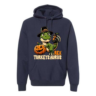 Dinosaur Thanksgiving Outfit Fall Kids Turkey Premium Hoodie