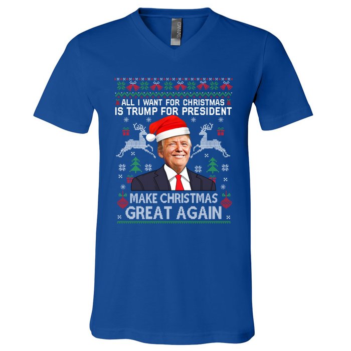 Donald Trump President Make Christmas Great Again Xmas Ugly Gift V-Neck T-Shirt