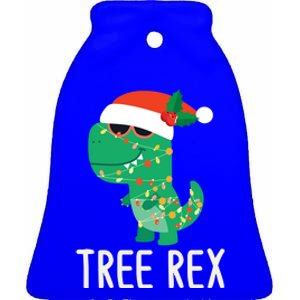 Dinosaur Trex Pajamas Ugly Christmas Lights Tree Rex Gift Ceramic Bell Ornament