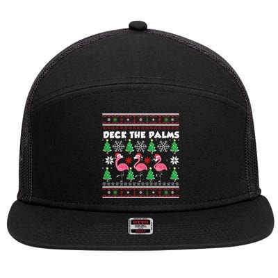 Deck The Palms Merry Flamingo Christmas Gift 7 Panel Mesh Trucker Snapback Hat