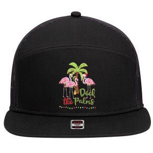 Deck The Palms Flamingo Christmas Vacation Family Great Gift 7 Panel Mesh Trucker Snapback Hat