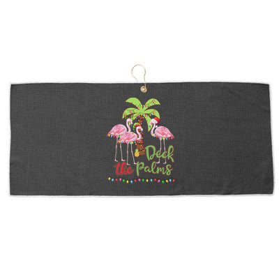 Deck The Palms Flamingo Christmas Vacation Family Great Gift Large Microfiber Waffle Golf Towel