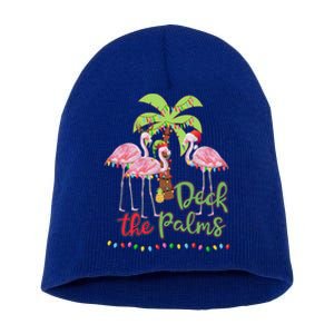 Deck The Palms Flamingo Christmas Vacation Family Great Gift Short Acrylic Beanie