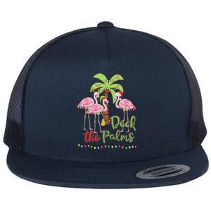 Deck The Palms Flamingo Christmas Vacation Family Great Gift Flat Bill Trucker Hat