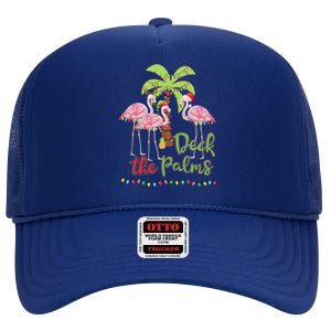 Deck The Palms Flamingo Christmas Vacation Family Great Gift High Crown Mesh Back Trucker Hat