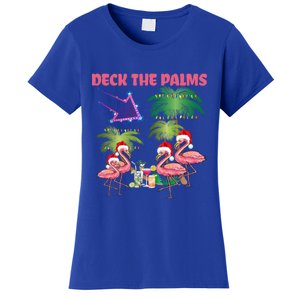 Deck The Palms Flamingo Tropical Christmas Palm Tree Lights Gift Women's T-Shirt