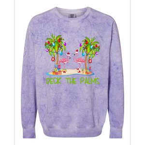 Deck The Palms Merry Flamingo Christmas Holiday Xmas Lights Funny Gift Colorblast Crewneck Sweatshirt