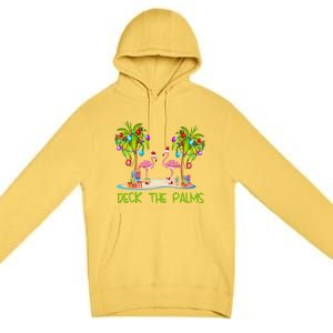 Deck The Palms Merry Flamingo Christmas Holiday Xmas Lights Funny Gift Premium Pullover Hoodie