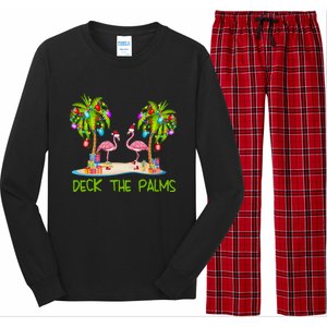 Deck The Palms Merry Flamingo Christmas Holiday Xmas Lights Funny Gift Long Sleeve Pajama Set