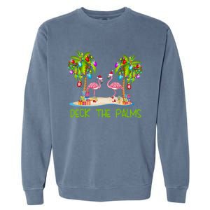 Deck The Palms Merry Flamingo Christmas Holiday Xmas Lights Funny Gift Garment-Dyed Sweatshirt