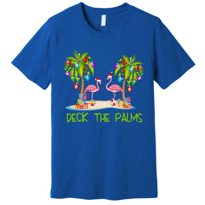 Deck The Palms Merry Flamingo Christmas Holiday Xmas Lights Funny Gift Premium T-Shirt