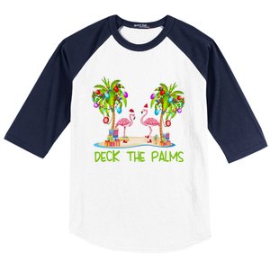 Deck The Palms Merry Flamingo Christmas Holiday Xmas Lights Funny Gift Baseball Sleeve Shirt