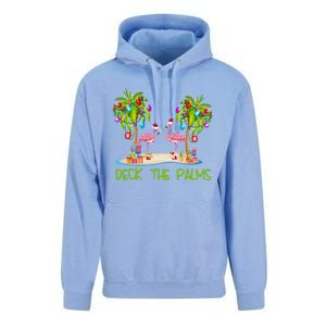 Deck The Palms Merry Flamingo Christmas Holiday Xmas Lights Funny Gift Unisex Surf Hoodie