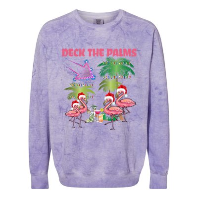 Deck The Palms Flamingo Tropical Christmas Palm Tree Lights Meaningful Gift Colorblast Crewneck Sweatshirt