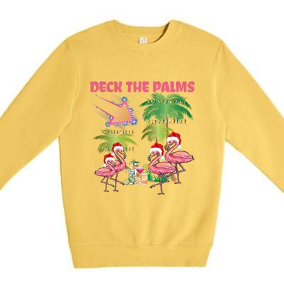 Deck The Palms Flamingo Tropical Christmas Palm Tree Lights Meaningful Gift Premium Crewneck Sweatshirt