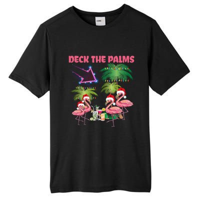 Deck The Palms Flamingo Tropical Christmas Palm Tree Lights Meaningful Gift Tall Fusion ChromaSoft Performance T-Shirt