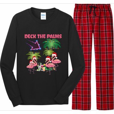 Deck The Palms Flamingo Tropical Christmas Palm Tree Lights Meaningful Gift Long Sleeve Pajama Set