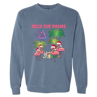 Deck The Palms Flamingo Tropical Christmas Palm Tree Lights Meaningful Gift Garment-Dyed Sweatshirt