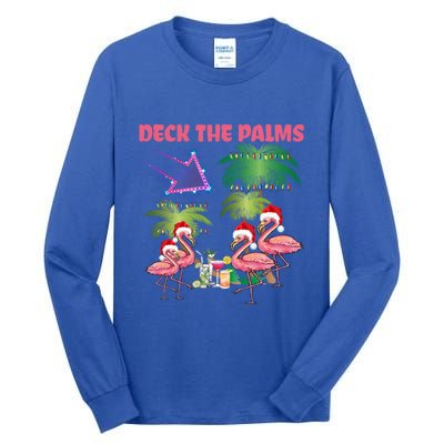 Deck The Palms Flamingo Tropical Christmas Palm Tree Lights Meaningful Gift Tall Long Sleeve T-Shirt