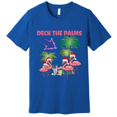 Deck The Palms Flamingo Tropical Christmas Palm Tree Lights Meaningful Gift Premium T-Shirt