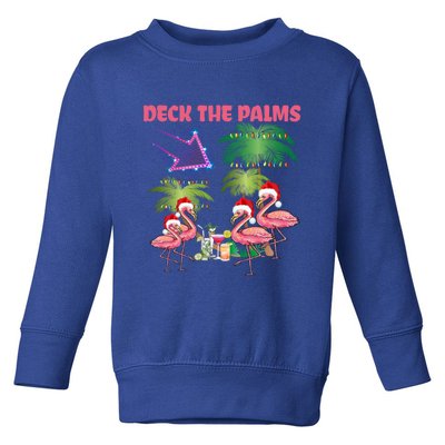 Deck The Palms Flamingo Tropical Christmas Palm Tree Lights Meaningful Gift Toddler Sweatshirt