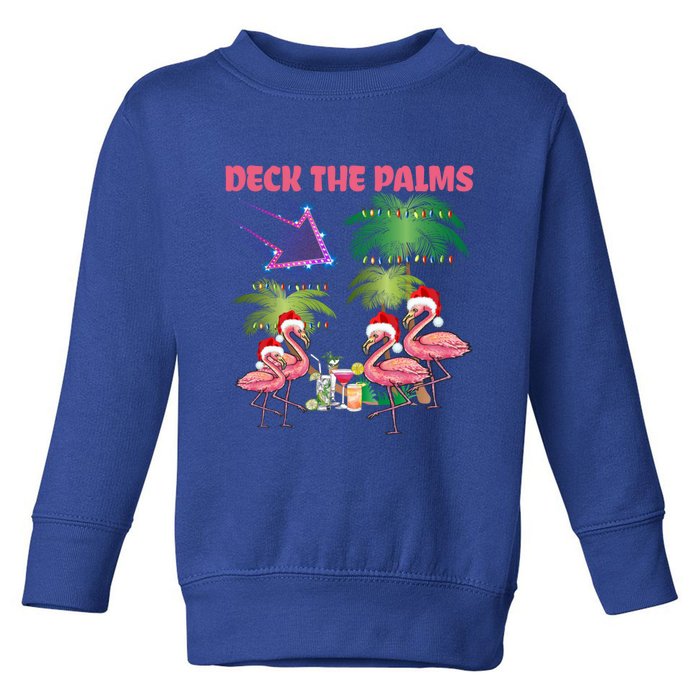 Deck The Palms Flamingo Tropical Christmas Palm Tree Lights Meaningful Gift Toddler Sweatshirt